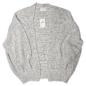 Lou & Grey Womens Small Sea Blue Heather Speckled Knit Sweater NWT Open Cardigan